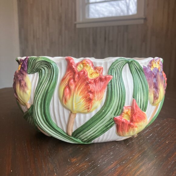 Fitz & Floyd Hand Painted Ceramic Tulip Bowl/Planter - Picture 2 of 8